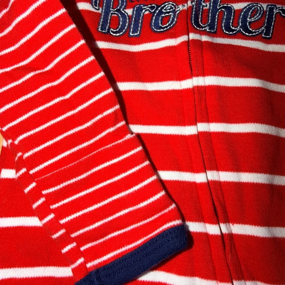 NWT Carter's Red and White Striped  “Little Brother” Footie pajamas